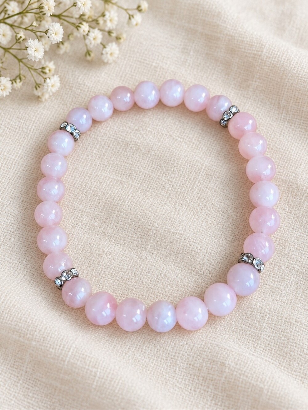 Rose Quartz Beaded Stretch Bracelet | Handmade